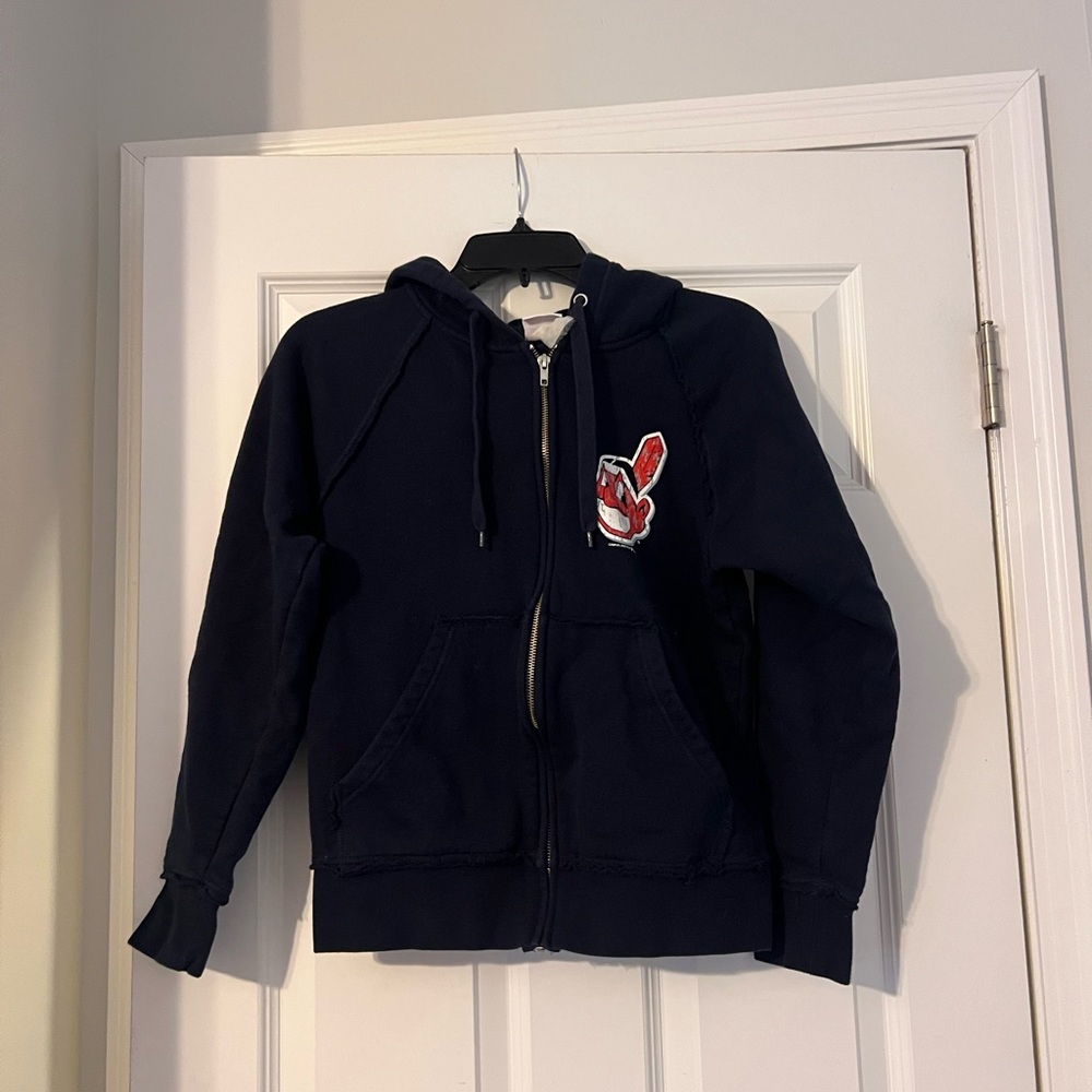 VTG Cleveland Indians Hoodie Zip Chief Wahoo Sweatshirt Kids Size Large